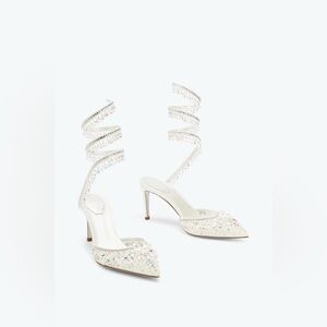 Rene Caovilla White Jewel Chandelier Pumps